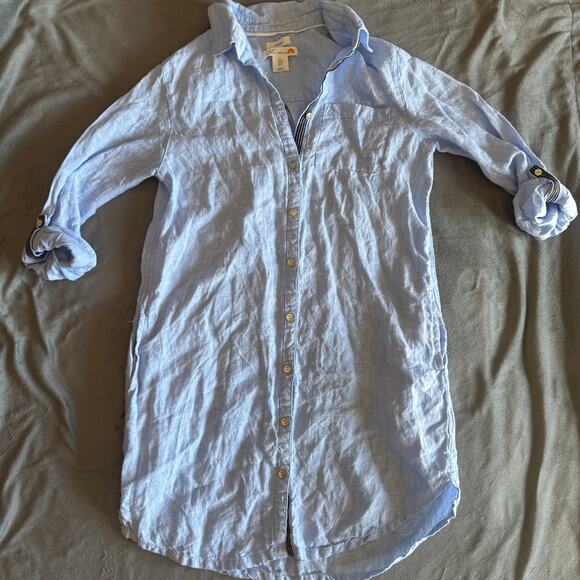 C&C California 100% Linen Shirt Dress Light Blue Size Small - Picture 3 of 7